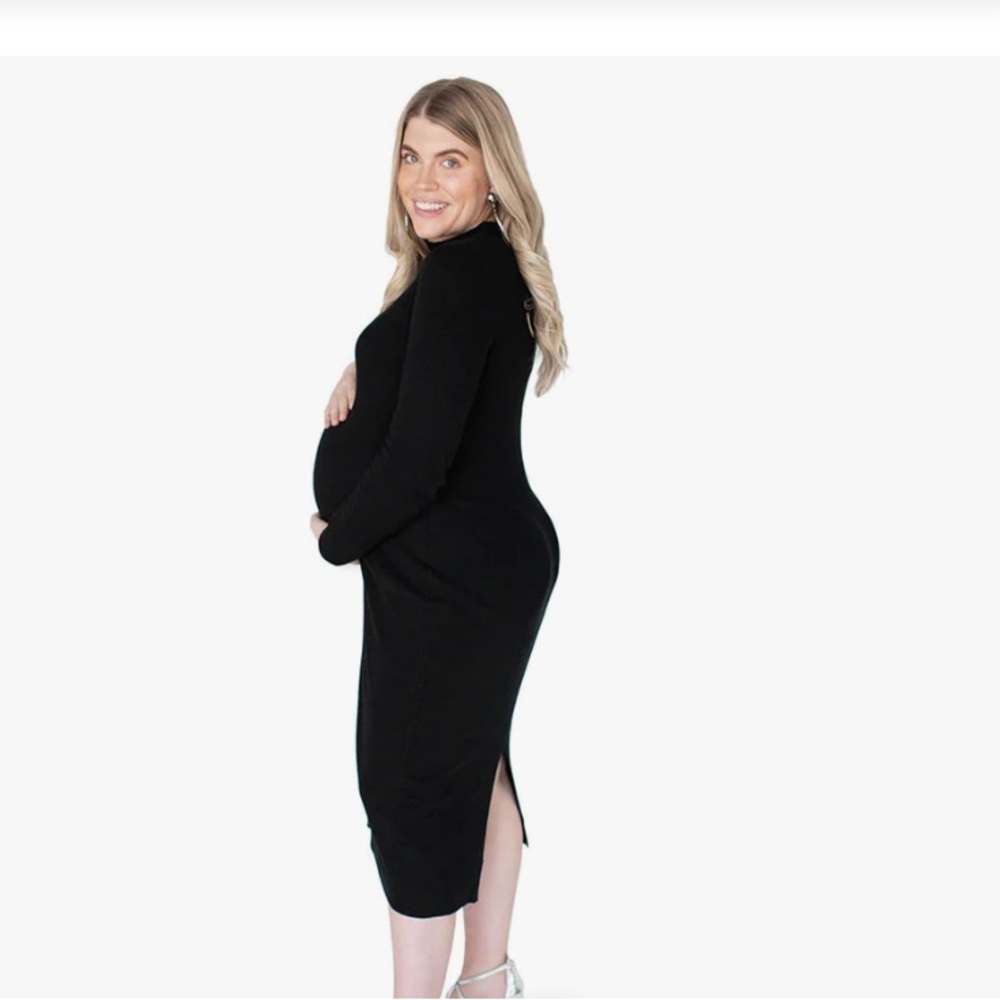 Kindred Bravely Jackie Knit Maternity Mock Neck Midi Dress Black